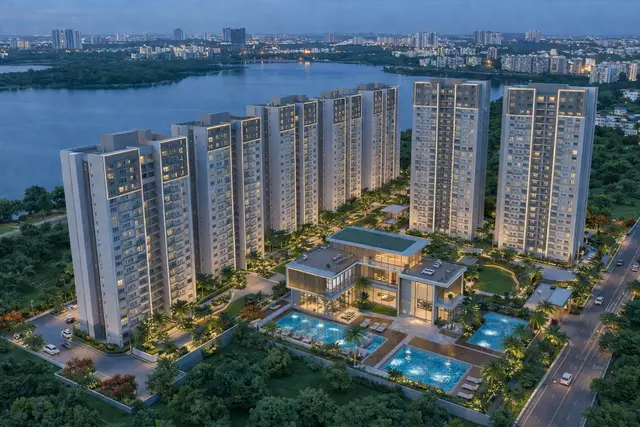 Aerial view of L&T Realty Jakkur towers and amenities